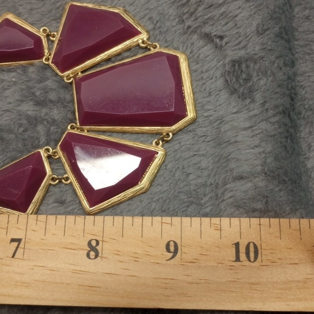 Gold Tone Geometric Statement Necklace Fuchsia Gemstones 16 Inch - Picture 7 of 10